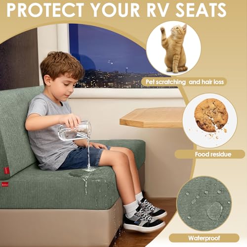 Waterproof RV Dinette Cushion Covers - Stretch Seat Slipcover, Washable RV Couch Cover Designed for Camper Car Bench (Sofa 1 Backrest Cover & 1 Bench Cover, Green) - color: Green, size: Sofa 1 Backrest Cover & 1 Bench Cover