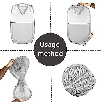 Collapsible Pop Up Laundry Hamper, Extra Large Mesh Foldable Laundry Basket, 28" x 16" x 16", 2 Pack (Black + Grey) - color: 2P Black+Grey