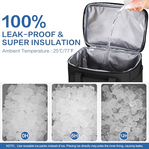 Large Insulated Cooler Bag, 50 Can Soft Sided Collapsible Ice Chest for Camping, Travel, Grocery, Kayaking & Beach (Waterproof, Leak-Proof, 30L) - color: Black