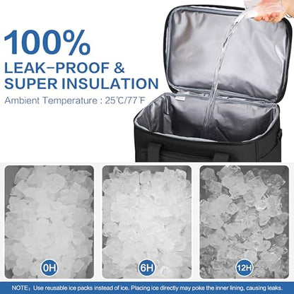 Large Insulated Cooler Bag, 50 Can Soft Sided Collapsible Ice Chest for Camping, Travel, Grocery, Kayaking & Beach (Waterproof, Leak-Proof, 30L) - color: Black