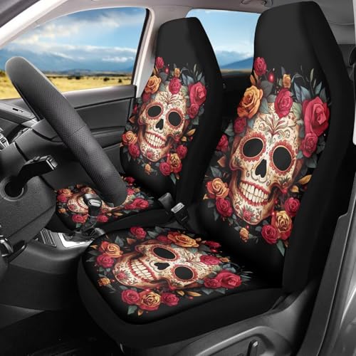 Bulopur Floral Sugar Skull Seat Covers for Car Seats Elastic Seat Cover Protector Comfortable Auto Accessories Carseat for Front Seats Fit Truck, Van, and SUV - color: Floral Sugar Skull