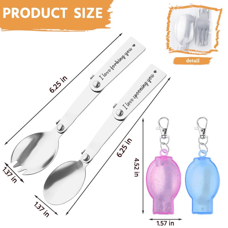 Portable Folding Spoon and Fork Set I Love Forking Sponning You Portable Utensils Husband Wife I Love You Gifts for Women Men Travel Outdoors Camping Picnic Fork and Spoon 2 PCS