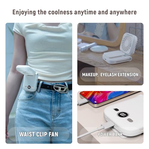 Mini Portable Handheld Clip On Rechargeable Personal Hand Fan with LED Display, Pocket Battery Operated 100 Speed Adjustable Small Fan for Travel/Outdoor/Concerts/Lash/Makeup/Gift(dark blue) - color: dark blue