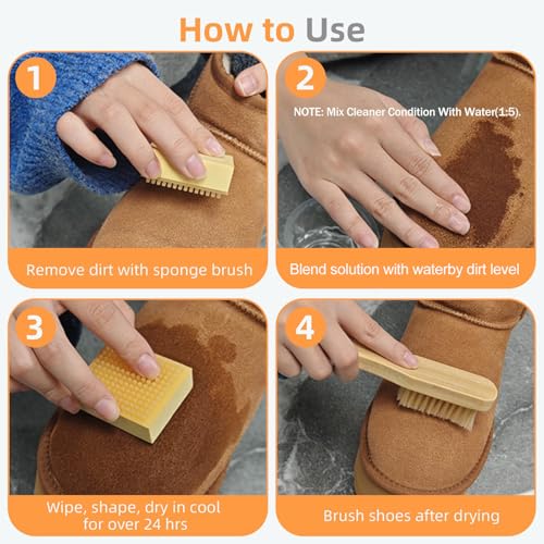 Suede Shoe Cleaner Kit, Shoe Cleaning Kit with Cleaner, Waterproof Protector Spary, Refresh Spary, Brush & Eraser, Shoe Cleaning kit for Suede Nubuck, Boots, Sheepskin, Leather Shoes