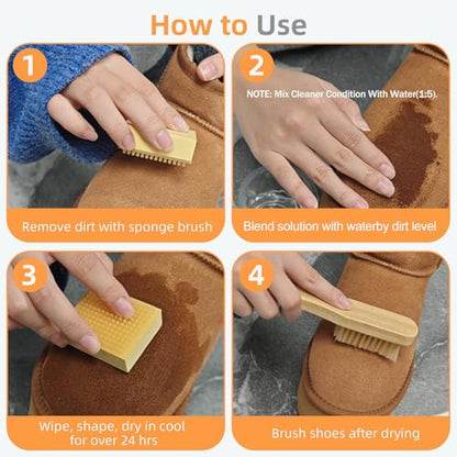 Suede Shoe Cleaner Kit, Shoe Cleaning Kit with Cleaner, Waterproof Protector Spary, Refresh Spary, Brush & Eraser, Shoe Cleaning kit for Suede Nubuck, Boots, Sheepskin, Leather Shoes