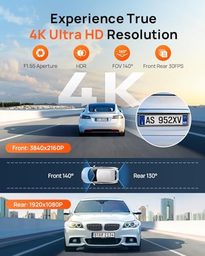 70mai 4K Dash Cam Front and Rear, Built in Wi-Fi 6 & GPS Car Camera, Super Night Vision, ADAS, 3'' IPS Screen, 24H Parking Mode, Time-Lapse, Loop Recording, with 128GB Card (A800SE) - size: A800SE-1