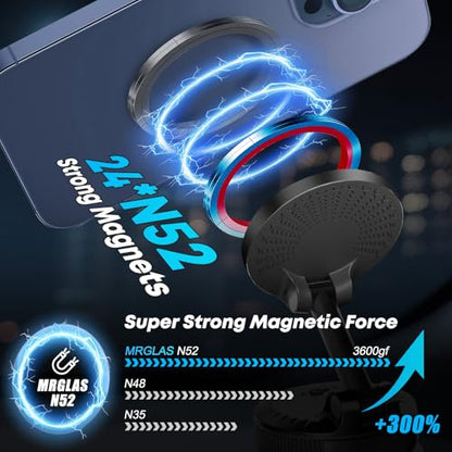 Car Phone Mount [108 LBS Strongest Suction & 3600 gf Strongest Magnetic] 360° Adjustable Magnetic Car Phone Holder for Car/Mirror/Smooth Surface,iPhone 17 Pro Max 16 15 14 Plus