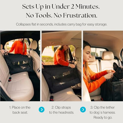 Dog Car Seat Cover with Hard Bottom – Back Seat Extender for Dogs Up to 35 lbs, Waterproof Non-Slip Hammock, Rigid Reinforced Base with Triple Security System, Storage Pockets, fits Cars SUVs Trucks - color: Black