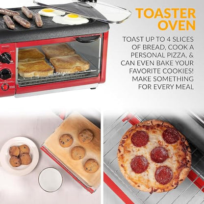 Nostalgia 3-in-1 Breakfast Station - Includes Coffee Maker, Non-Stick Griddle, and 4-Slice Toaster Oven - Versatile Breakfast Maker with Timer - Red - color: Red, style: Classic Retro