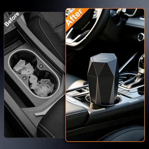 JUSTTOP Car Trash Can with Lid, Diamond Design Small Automatic Portable Trash Can with 1 Trash Bag, Easy to Clean, Used in Car Home Office (Black) - color: Black-1PCS, size: 1PCS