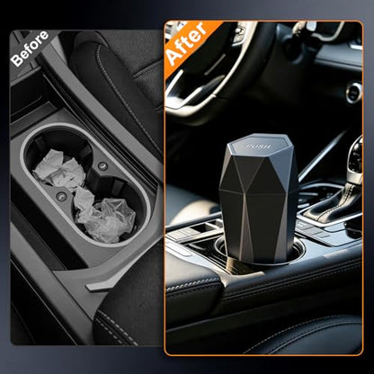 JUSTTOP Car Trash Can with Lid, Diamond Design Small Automatic Portable Trash Can with 1 Trash Bag, Easy to Clean, Used in Car Home Office (Black) - color: Black-1PCS, size: 1PCS
