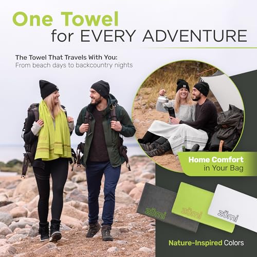 Zumi 100% Cotton Quick Dry Large Travel Towel - Soft, Thin, Compact, Highly Absorbent, Lightweight Camping Towel for Beach, Gym, Bath, Shower, Swimming, Dorm, RV - White - color: Large White