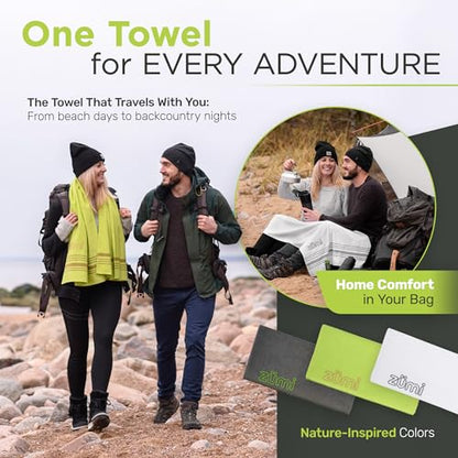 Zumi 100% Cotton Quick Dry Large Travel Towel - Soft, Thin, Compact, Highly Absorbent, Lightweight Camping Towel for Beach, Gym, Bath, Shower, Swimming, Dorm, RV - White - color: Large White