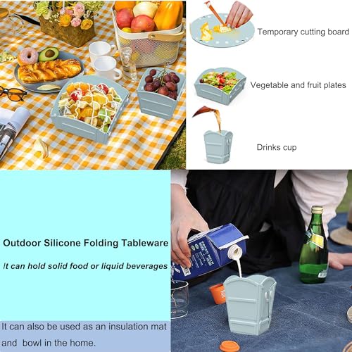 Camping Bowl Collapsible Silicone Bowl Portable Camping Tableware Folding Picnic Bowl for Travel Camping Fridge Food Storage - color: Light Blue