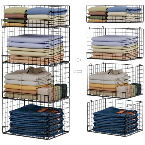 4 Tier Stackable Closet Organizers and Storage Shelves, Foldable Closet Shelf Organizer System, Stackable Storage Bins Drawers for Clothes Organizer System, Black（Patent No. 30022416） - color: Black, size: 4 Tier