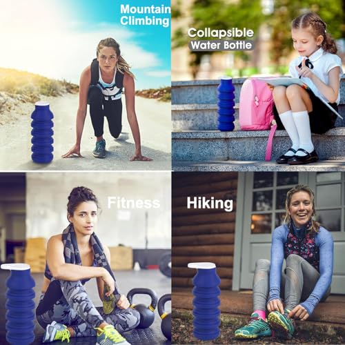 Collapsible Silicone Water Bottle 20oz - Foldable Travel Bottle Leakproof, BPA Free, Space Saving for Gym, Hiking & Travel, Dishwasher Safe(Includes carabiner and cleaning brush),dark blue - color: Darkblue
