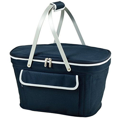 Picnic at Ascot Patented Insulated Folding Picnic Basket Cooler- Designed & Quality Approved in the USA - color: Navy/White