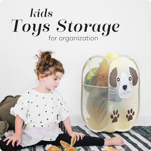 Pop Up Laundry Hamper, Cute Puppy Collapsible Mesh Basket 71L with Reinforced Handles and Side Pocket - Foldable Pop Up Hamper for Dorm, Travel, Kids Room - Handy Laundry (Puppy) - color: Puppy