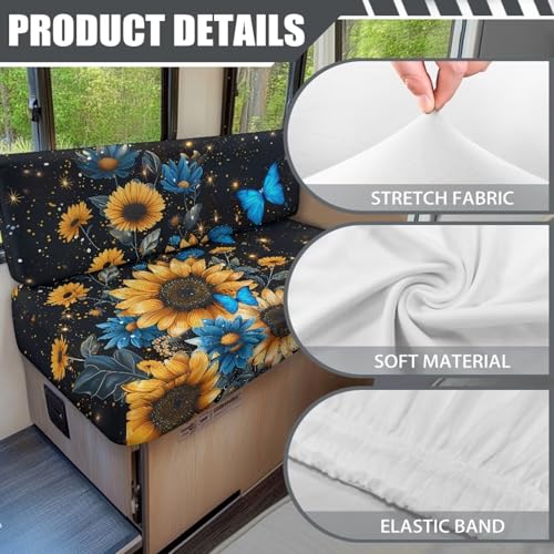 Butterrfly Sunflower Starry Night Pattern RV Dinette Cushion Covers Camper Sofa Cushion Cover Stretchable RV Dinette Seat Covers 2Pcs with Backrest & Bench Cover, 2 Sets - color: Butterrfly Sunflower Starry Night