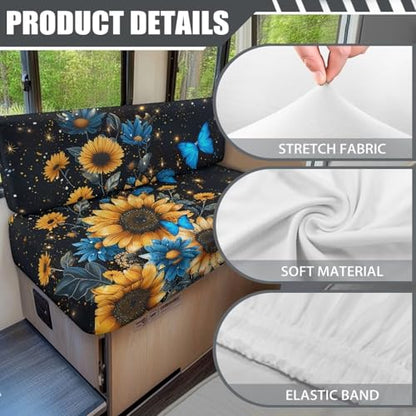 Butterrfly Sunflower Starry Night Pattern RV Dinette Cushion Covers Camper Sofa Cushion Cover Stretchable RV Dinette Seat Covers 2Pcs with Backrest & Bench Cover, 2 Sets - color: Butterrfly Sunflower Starry Night