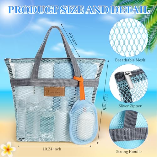 Patelai 12 Set Large Mesh Shower Caddy Bags, Sandproof Beach Tote Bulk with Soap Bag 12.2 x 10.2 Inch Hanging Toiletry Bath Organizer with Zipper & Handle for Gym Beach Dorms Travel Essentials