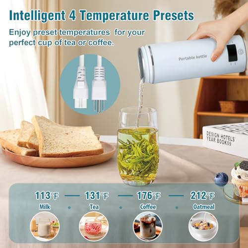 Travel Electric Kettle Portable Mini Kettle,Small Hot Water Boiler with 4 Temperature Settings,304 Stainless Steel,Fast Boiling Water with Auto Shut-Off and Boil Dry Protection,400ml (BIue, 400ML) - color: BIue