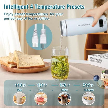 Travel Electric Kettle Portable Mini Kettle,Small Hot Water Boiler with 4 Temperature Settings,304 Stainless Steel,Fast Boiling Water with Auto Shut-Off and Boil Dry Protection,400ml (BIue, 400ML) - color: BIue