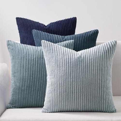 Topfinel Decorative Throw Pillow Covers Cushion Cases, Set of 4 Soft Velvet Modern Double-Sided Designs, Mix and Match for Home Decor, Pillow Inserts Not Included (12x12 inch, Blue) - color: Blue, size: 12" x 12" (Pack of 4)