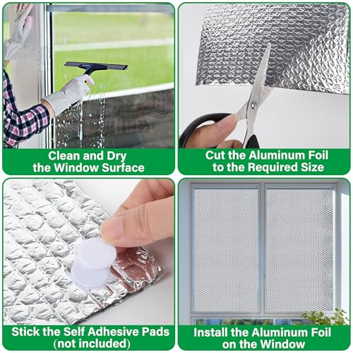 winemana Window Insulation Roll, 24IN x 15FT Reflective Heat Shield Bubble Film, Double-Sided Aluminum Foil Insulation, Weatherproof Garage Door Cover for Windows, RV, Basement, Winter & Summer - size: 24 in x 15 ft