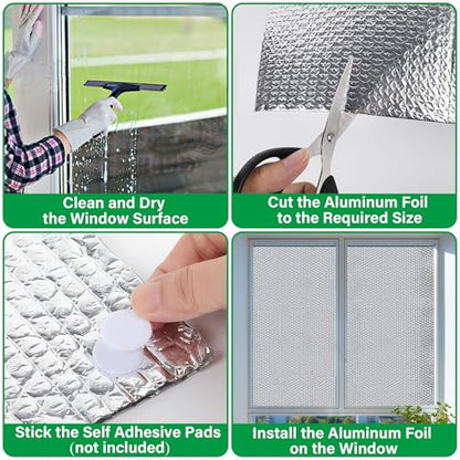winemana Window Insulation Roll, 24IN x 15FT Reflective Heat Shield Bubble Film, Double-Sided Aluminum Foil Insulation, Weatherproof Garage Door Cover for Windows, RV, Basement, Winter & Summer - size: 24 in x 15 ft