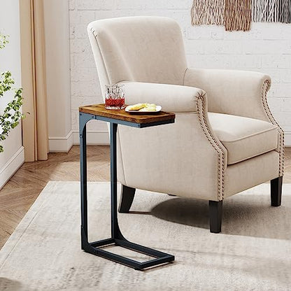 QEEIG Narrow C Shaped Side Table Set of 2 Living Room Sets Slim Couch Tray Tables Skinny Thin Small Farmhouse 7 inch Width, Rustic Brown (017-18BN) - color: A. Brown, size: 7.1" Width