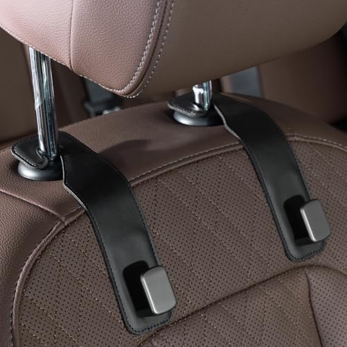 CoBak Headrest Hooks for Car - Universal Premium Stitched Leather and Aluminum-Magnesium Alloy Single Car Seat Back Storage Hook for Purses, Handbags, Bags (2 Pack),Black - color: Black, size: 1-Hook