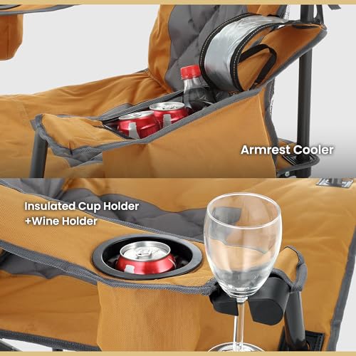 ARROWHEAD OUTDOOR Deluxe Folding Camp Chair – 550lb Capacity Heavy-Duty Quad Chair with Integrated Cooler, Headrest, and Dual Cup Holders. - color: Windsor