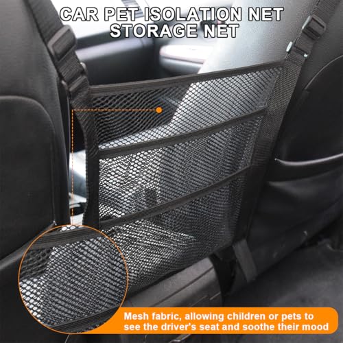 zipelo Car Mesh Organizer, 3 Layer Vehicle Barrier of Backseat Pet Kids, Elastic Automotive Net Pocket Handbag Tissue Purse Storage Net Holder Accessories, Universal for Car, SUV, Van