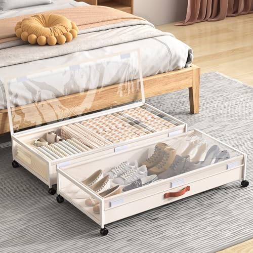 Under Bed Storage Containers with Wheels Large Underbed Shoes Blankets Clothes Toy Storage Drawers for College Dorms Bedrooms Nursery Rooms Organization (White 2 Pack, 7.5in height(36"x16.6"x7.48")) - color: White 2 Pack, size: 36IN (36"x16.6"x7.48")