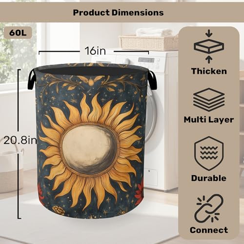 Gothic Sun Large Clothes Hamper Bag - Laundry Basket with Handles, Space Saving Foldable Design for Nursery - color: Gothic Sun