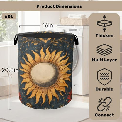 Gothic Sun Large Clothes Hamper Bag - Laundry Basket with Handles, Space Saving Foldable Design for Nursery - color: Gothic Sun