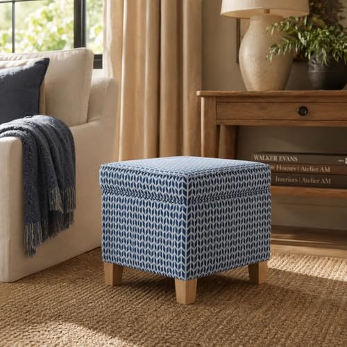 HomePop 18" Classic Square Storage Ottoman - Blue Chevron Print - color: Blue Chevron Print