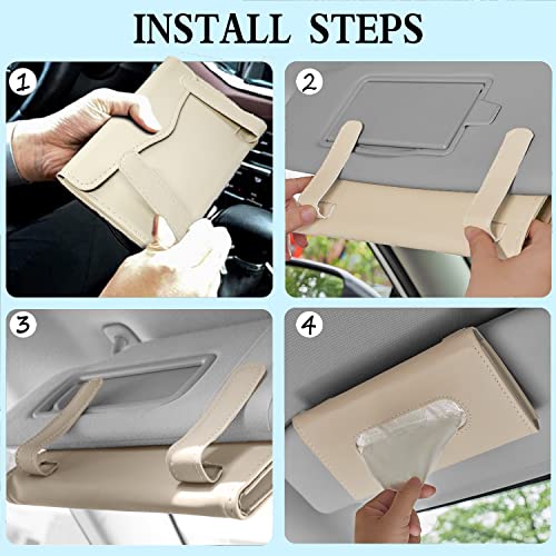 Car Tissue Holder, 2 Pack Sun Visor Napkin Holder, Premium PU Leather, Car Mask Holder for Sun Visor Vehicle, with Tissue Refill, Black&Beige - color: 2pack-black & Beige