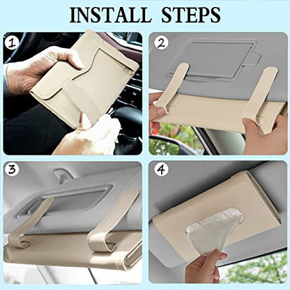 Car Tissue Holder, 2 Pack Sun Visor Napkin Holder, Premium PU Leather, Car Mask Holder for Sun Visor Vehicle, with Tissue Refill, Black&Beige - color: 2pack-black & Beige