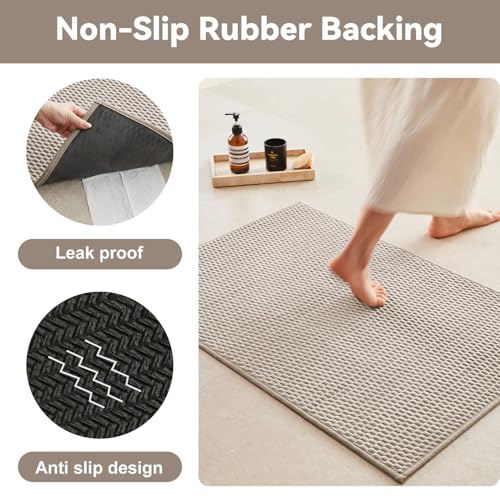 Triohero Bathroom Rugs Non Slip Washable, Super Absorbent Thin Bath Mat Small Quick Dry Low Pile Bathroom Rug, Beige 16"x24" - color: Beige, size: 16"x24"