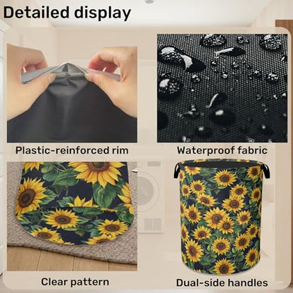 Sunflower Laundry Basket with Handles - Extra Large Foldable Hamper for Bathroom/Laundry/Bedroom/Dorm, Washable Fabric Storage Bin - color: Sunflower