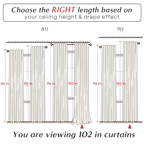 102 Inch Long Curtains, Oatmeal Polished Linen Textured Blackout Pleated Drapes for Living Room Bedroom, 2 Panels Set - color: Greige, size: 52"W x 102"L (Pack of 2)
