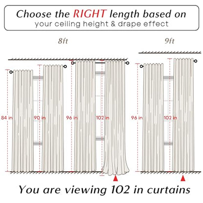 102 Inch Long Curtains, Oatmeal Polished Linen Textured Blackout Pleated Drapes for Living Room Bedroom, 2 Panels Set - color: Greige, size: 52"W x 102"L (Pack of 2)