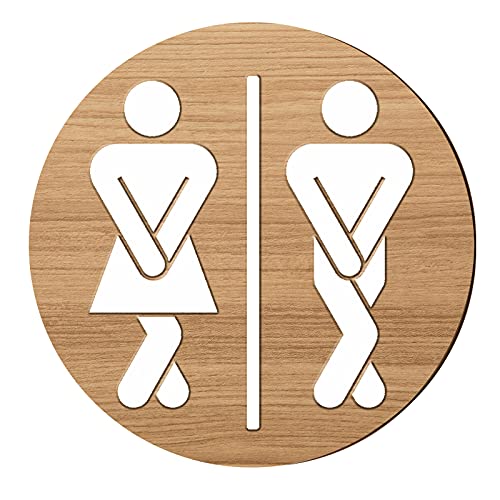 Jetec Restroom Signs Wooden Half Bathroom Sign Funny Cute Unisex Restroom Sign for Rustic Farmhouse Office Business Bathroom and Toilet Door Wall Decor, 7.9 x 7.9 Inch(Classic Color) - color: Classic Color
