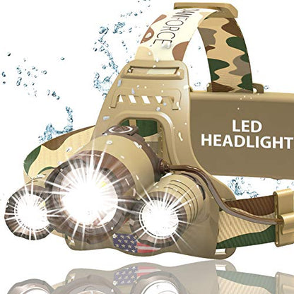 DanForce Camouflaged Headlamp Ultra Bright USB Rechargeable Head lamp. Tactical Head Flashlight Designed Especially for Hunting & Fishing. LED Headlamps LUMINUS 1080 Lumens Headlight with Red Light - color: Proxima