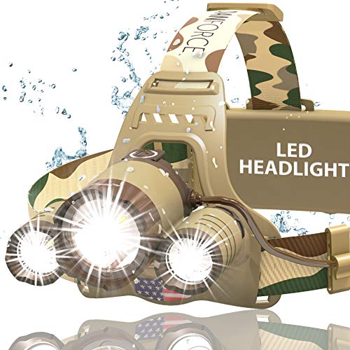 DanForce Camouflaged Headlamp Ultra Bright USB Rechargeable Head lamp. Tactical Head Flashlight Designed Especially for Hunting & Fishing. LED Headlamps LUMINUS 1080 Lumens Headlight with Red Light - color: Proxima