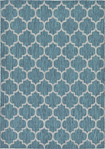 Unique Loom Outdoor Trellis Collection Area Rug (7' 1" x 10' Rectangle, Teal/ Gray) - color: Teal/Gray, size: 7'1" x 10' (Rectangular)
