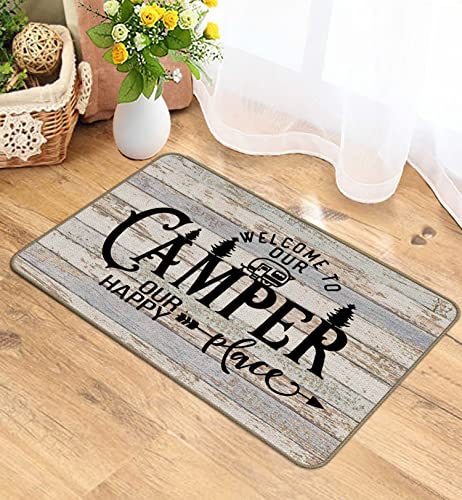 Welcome Camper Mat - 17x30, Camping Rug, RV Decor, Inside Camper Rug - color: Happy Place