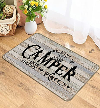 Welcome Camper Mat - 17x30, Camping Rug, RV Decor, Inside Camper Rug - color: Happy Place